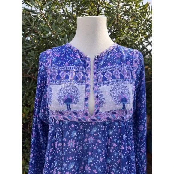 Vintage 70's India Blouse Tunic Peacock Boho Hippie Top Lightweight Geeta - Picture 2 of 13
